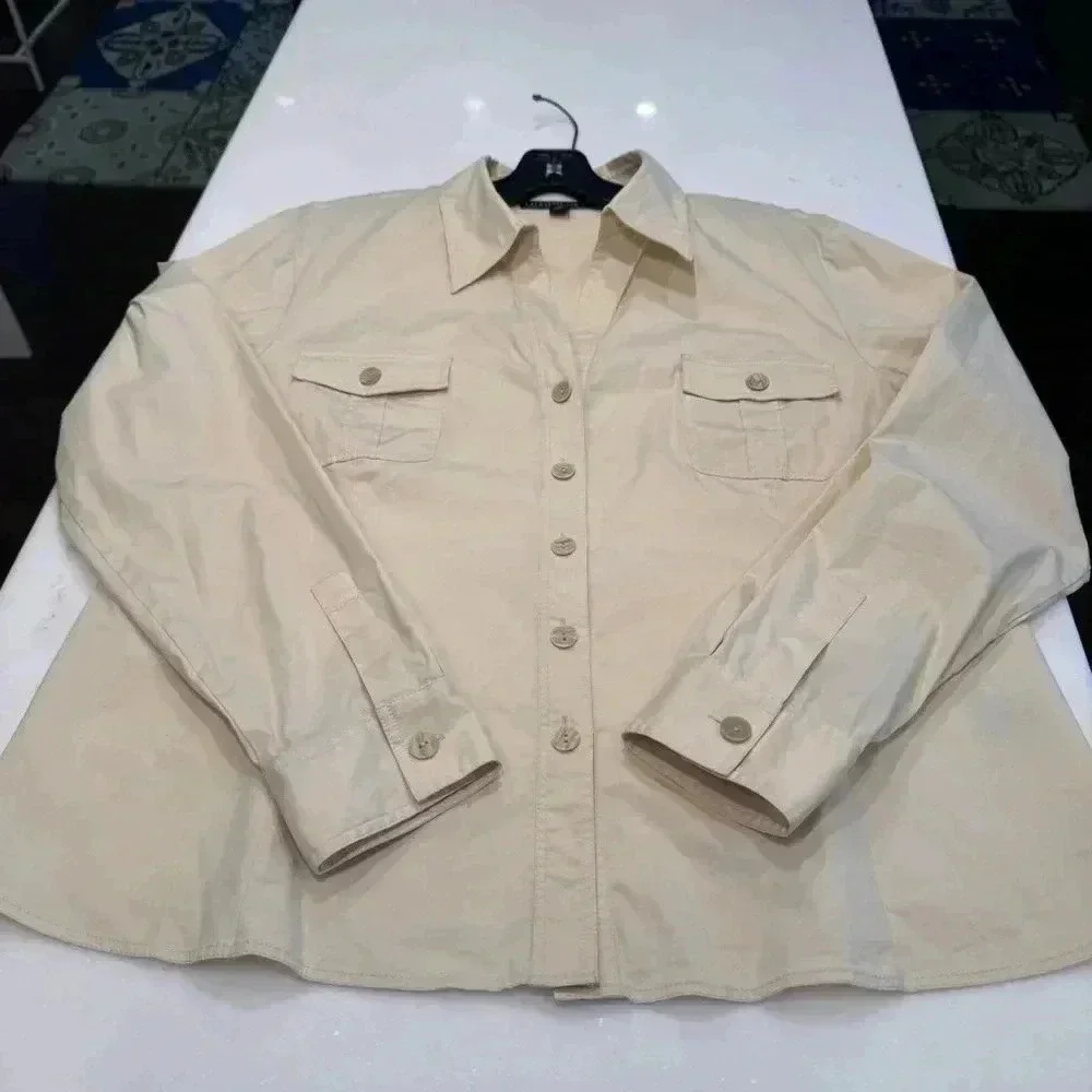 Lafayette 148 Button Down Shirt Womens Size 16 Ivory Cotton Top Collared Pockets - Picture 6 of 7